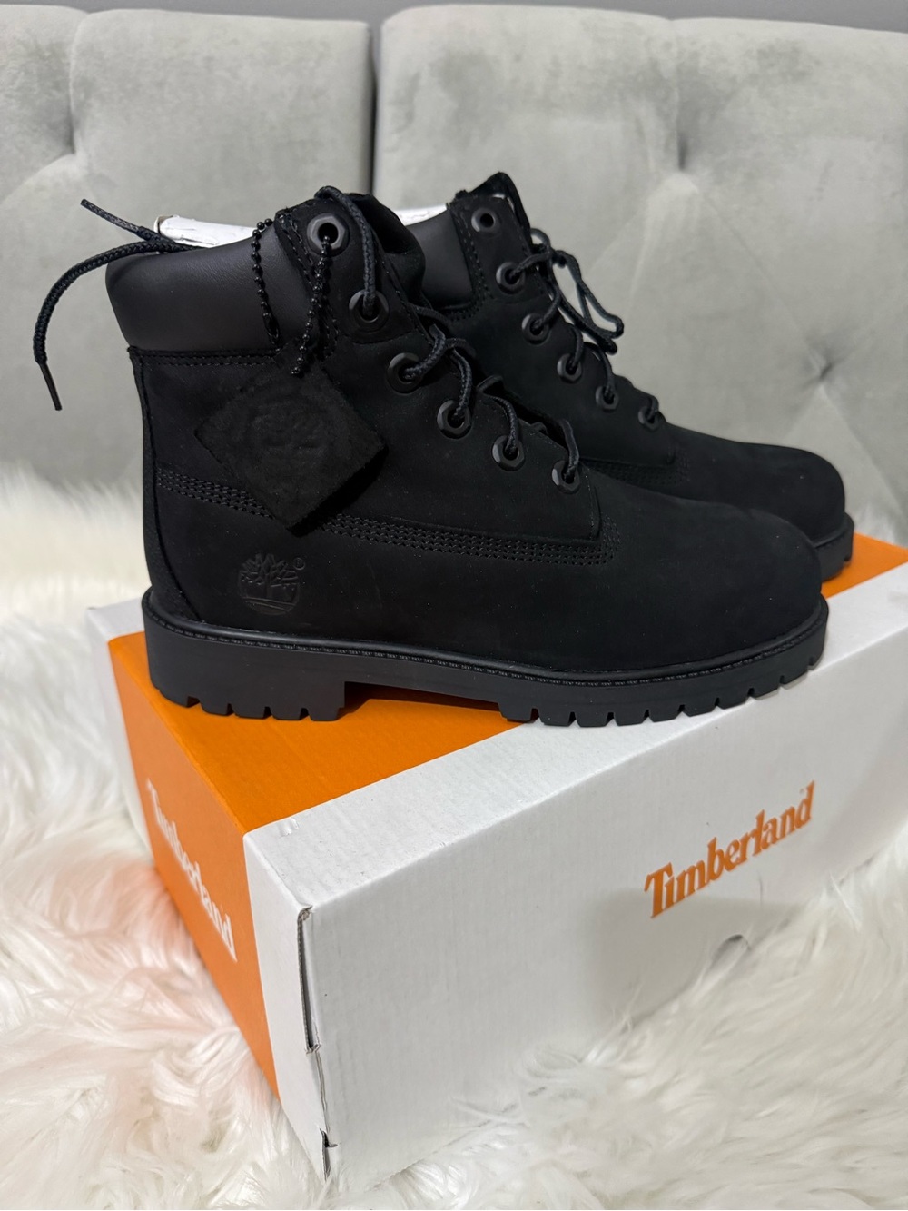 Timberland Junior’s Black Premium Lace-Up Boots